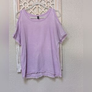 Venti6 womens large top purple gauzy 100% cotton open shoulders lightweight